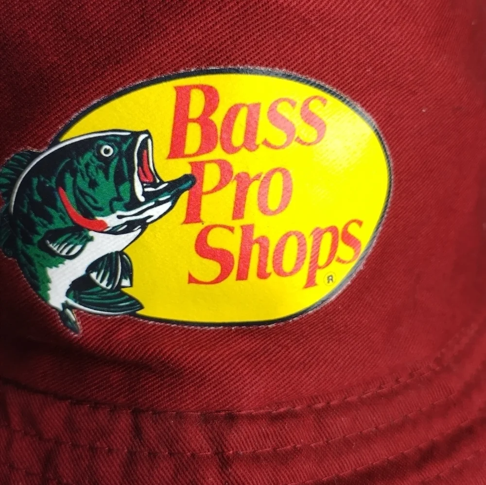 Bass Pro Shop Bucket Hat Outdoor Weather Protection Sz7 Maroon Fish Logo